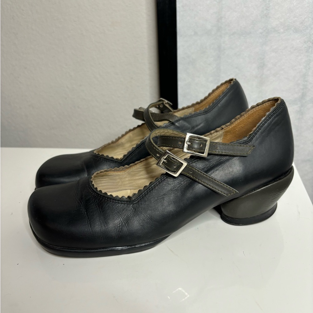 John Fluevog Black Double Strap Heels